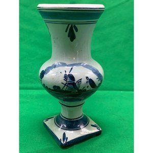 Vtg Delft Blue Pedestal Urn Holland Signed